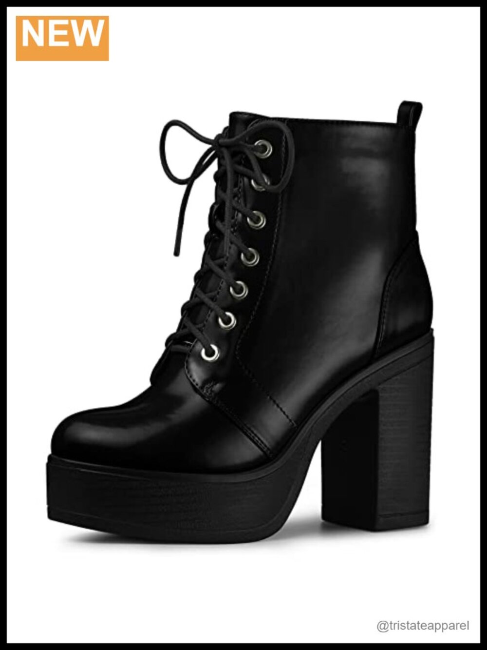 Faux Leather Chunky Heel Platform Combat Boots Lace-Up
